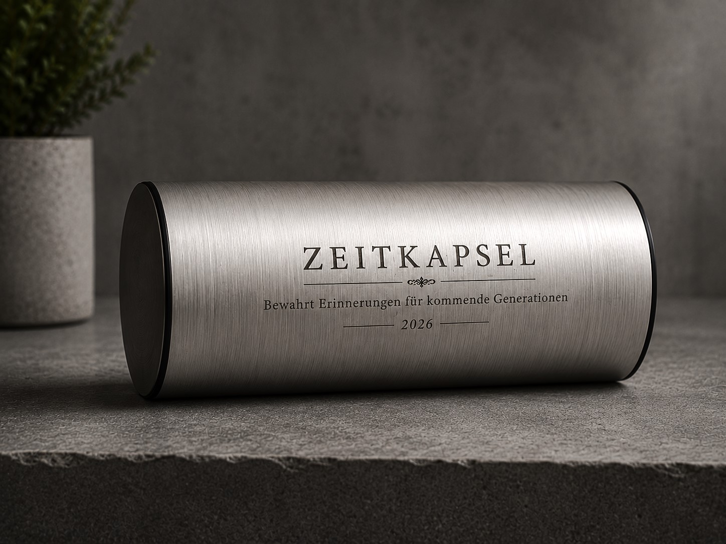 Zeitkapsel mit Gravur - Edelstahl - 25 cm - Rund | für Grundsteinlegung