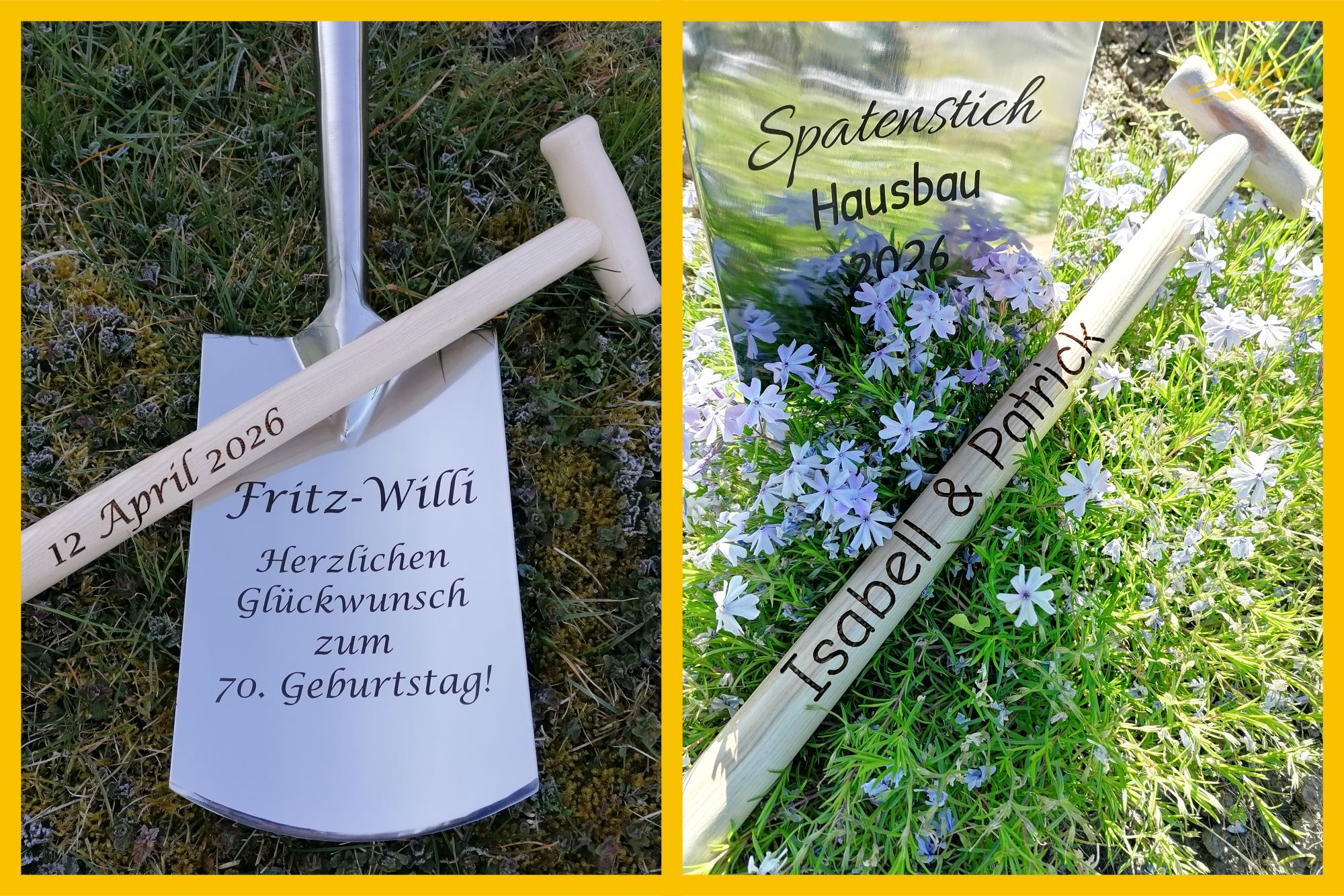 Personalisierter Spaten für Spatenstich | Gravur auf Stiel & Spatenblatt