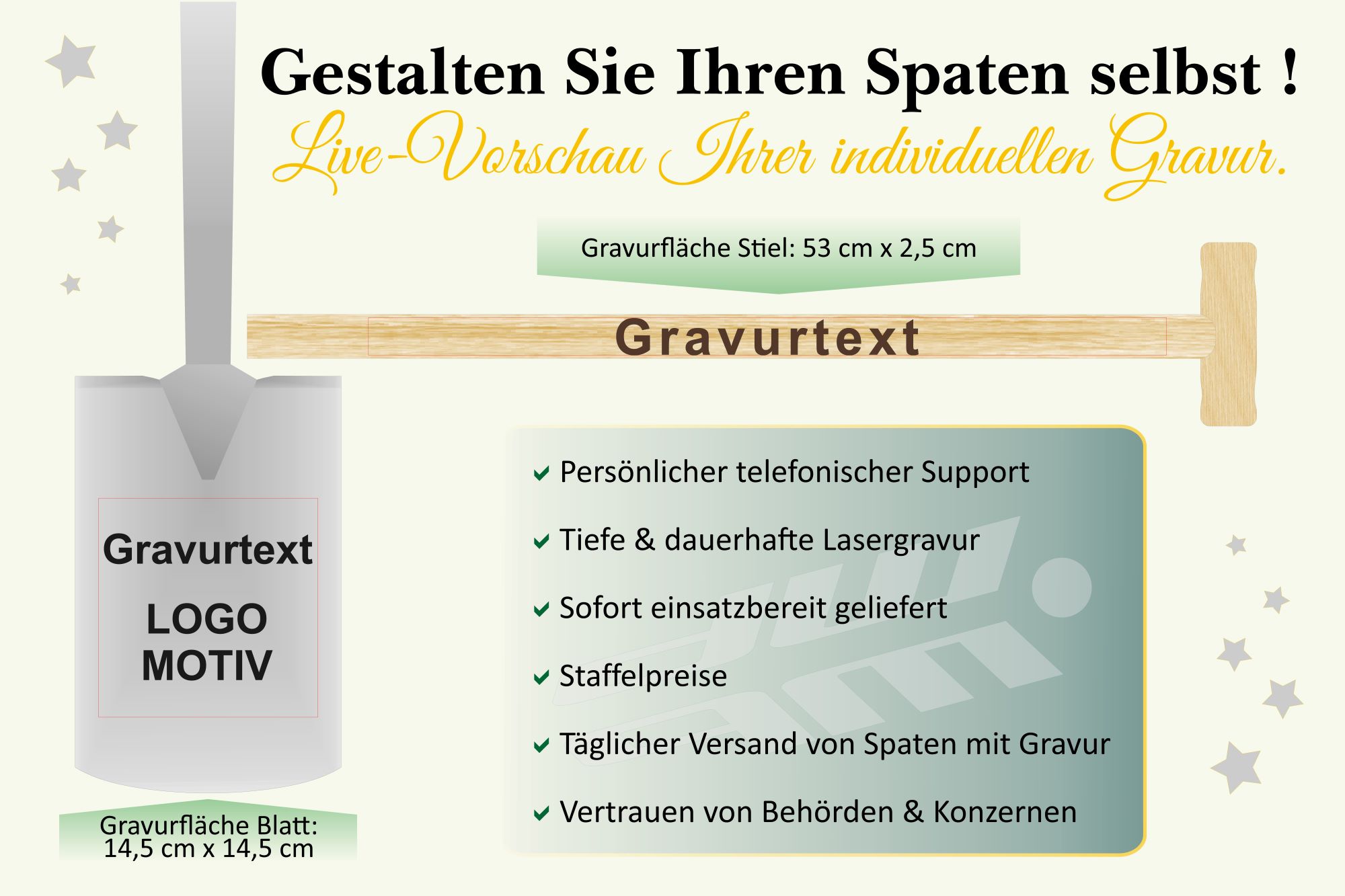 Personalisierter Spaten für Spatenstich | Gravur auf Stiel & Spatenblatt