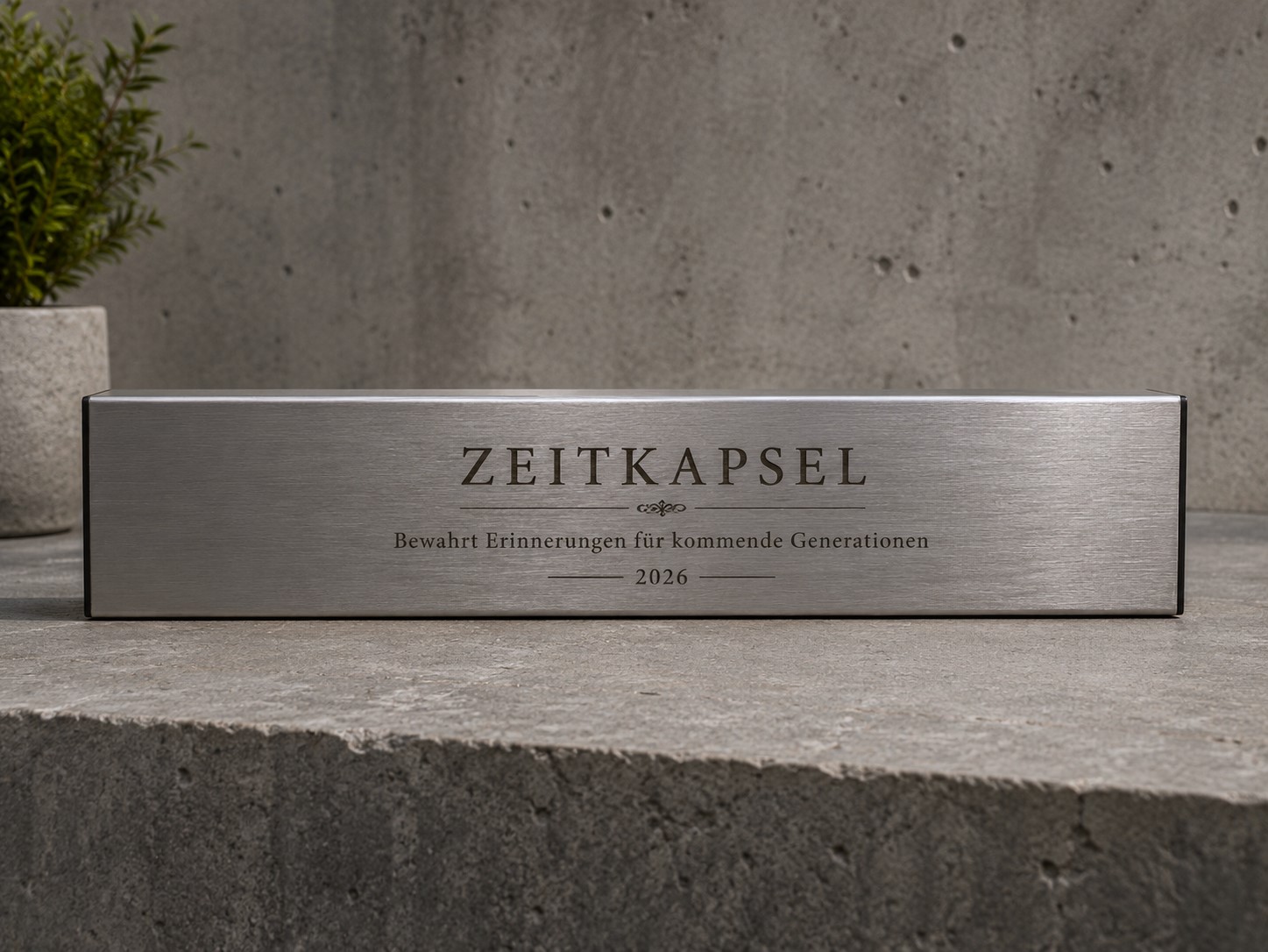 Zeitkapsel mit Gravur - Edelstahl - 50 cm - Rechteck | Premium für Bauprojekte