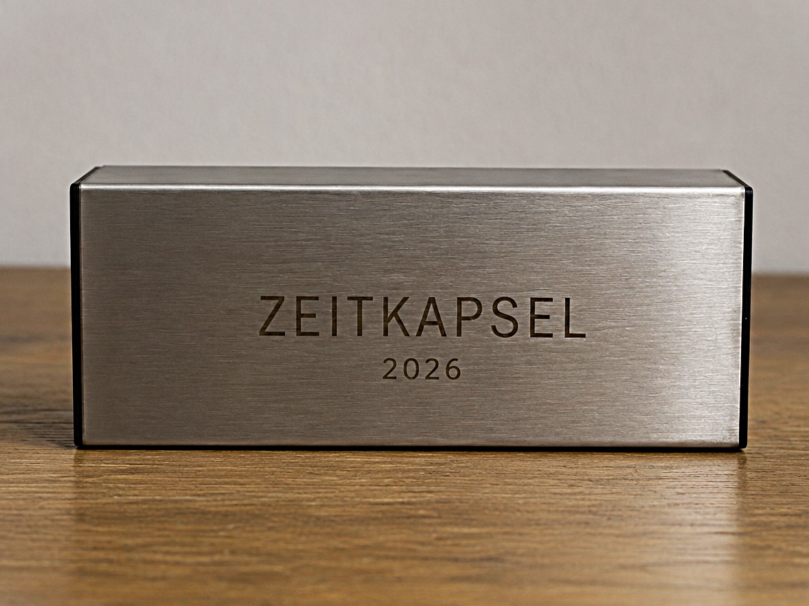Zeitkapsel mit Gravur - Edelstahl - 25 cm - Rechteck | modern für Bauprojekte