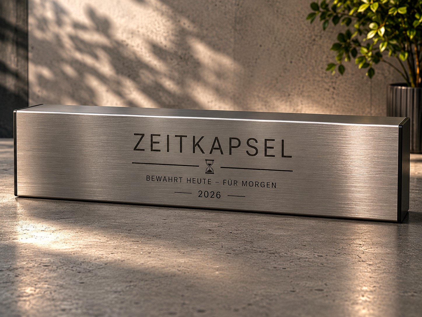 Zeitkapsel mit Gravur - Edelstahl - 50 cm - Rechteck | Premium für Bauprojekte