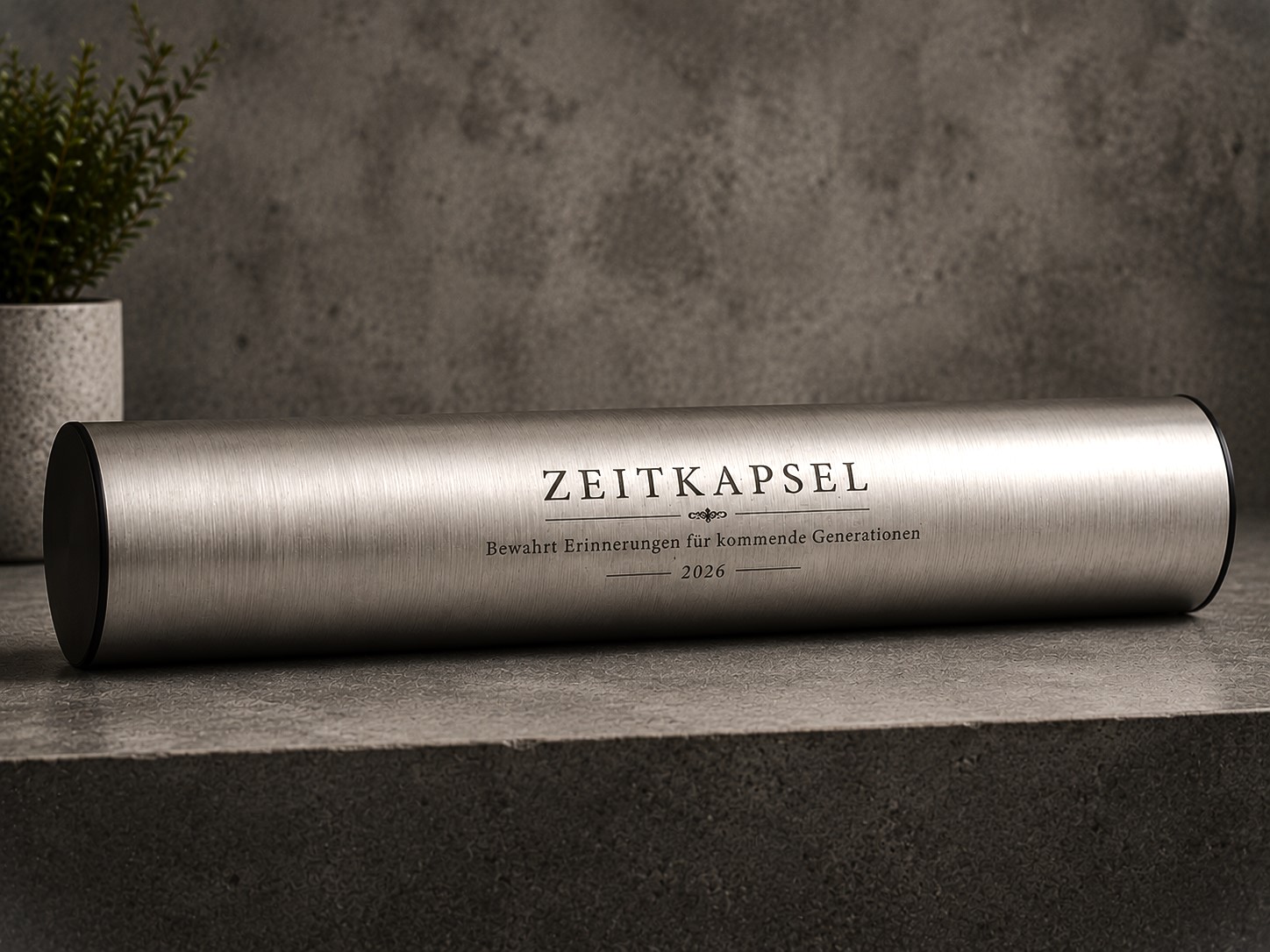 Zeitkapsel mit Gravur - Edelstahl - 50 cm - Rund | für Bauprojekte