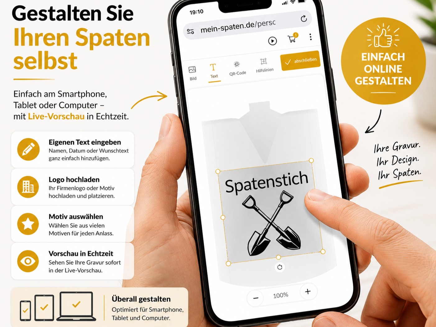 Personalisierter Spaten für Spatenstich | Gravur auf Stiel & Spatenblatt